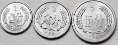 Set 3 monede 1, 2, 5 Fen China, km#1-3, anii din imagini. foto