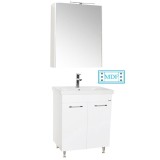 Set mobilier baie GN0541, front MDF, cu lavoar ceramic, 60 cm, 2 usi, 2 rafturi, picioare cromate reglabile, balamale soft close si dulap cu oglinda G