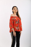 Bluza florala cu detalii broderie Jennyfer, Rosu, S