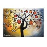 Tablou pictat manual living, dormitor, Copacul vietii 2, bucurie, 70x50cm ulei pe panza in relief cu efect 3D