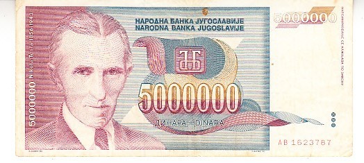 B11 35 - Bancnota foarte veche - Fosta Jugoslavia - 5000000 dinarI - 1993