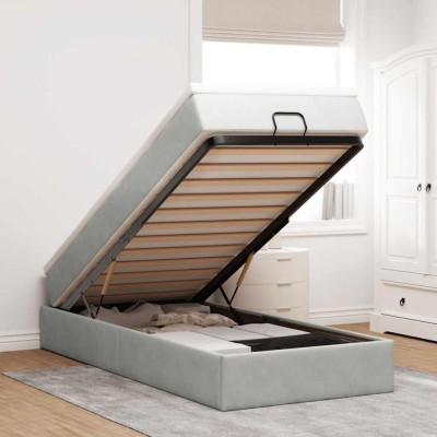 vidaXL Cadru de pat otoman cu saltea Gri deschis 90x190cm catifea 3311153 foto