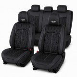 Huse auto premium 5 locuri Carguard Deluxe, piele ecologica perforata, negre