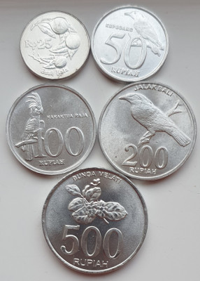 Set 5 monede Indonezia 25, 50, 100, 200, 500 Rupiah 1994 - 2008 UNC - A023 foto