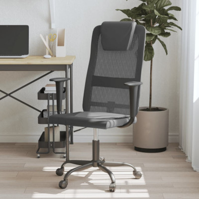 vidaXL Scaun de birou reglabil &amp;icirc;n &amp;icirc;nălțime, gri/negru plasă/piele eco. foto