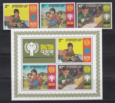 Bhutan 1979 - Anul Internațional al Copilului, Serie + Colita, MNH foto