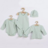 Set 4 piese, New Baby, Include bluza, body cu maneca lunga, salopeta fara maneci, caciulita, Marime 56, Din bumbac 100%, I am Mi