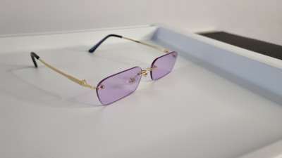 Ochelari de soare Rimless - Ochelari fara rama - Brate aurii Lentile violet foto