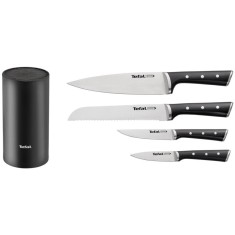 Set de 4 cutite cu suport Tefal Ice Force, cutite universale de 20 si 11 cm, cutit paine 20 cm, cutit curatare 9 cm, inox, compatibil cu masina de spa