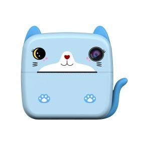 Camera Instantanee pentru Copii, Flippy, cu Functie de Printare, cablu USB-C, Bluetooth, compatibil iOS/Android, Imprimare APP, Model Pisica, Albastru foto