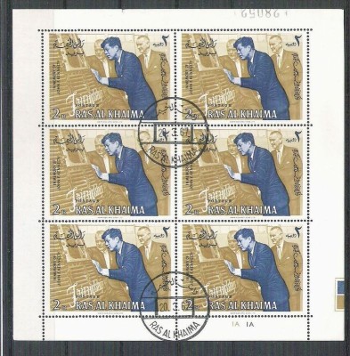 Ras Al Khaima 1965 Kennedy, perf. block, used AB.070 foto