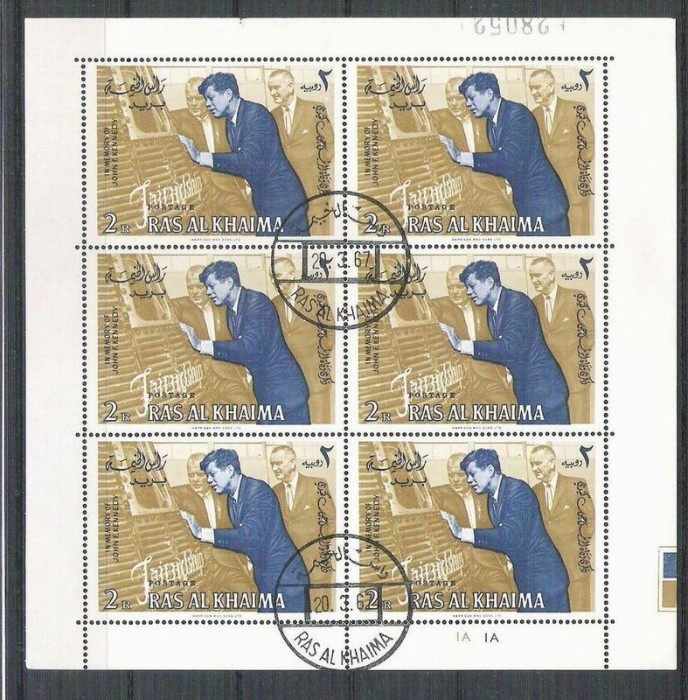 Ras Al Khaima 1965 Kennedy, perf. block, used AB.070