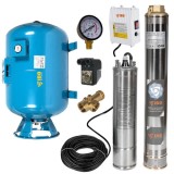 Cumpara ieftin Kit hidrofor 100L vertical/orizontal cu pompa submersibila IBO Dambat 4SDM3/14, 1.1kW, debit 94l/min, racord 1.5&quot;, rezistenta la nisip, IBO Polonia