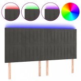 Cumpara ieftin Tablie de pat cu LED, gri inchis, 200x5x118/128 cm, catifea
