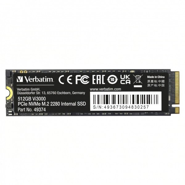 Solid State Drive (SSD) Verbatim VI3000, NVMe M.2 2280, PCIe, 512GB 49374