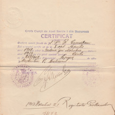 1913 Certificat Curtea de Apel - coala fiscala cu timbru fix 2 Lei brun si sec