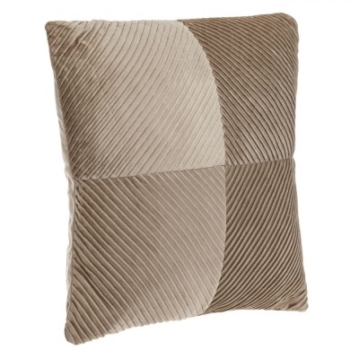 Pernă Decorativă, Velvet, Model Dungi Reliefate, Culoare Taupe, Dimensiuni 45x45 cm foto