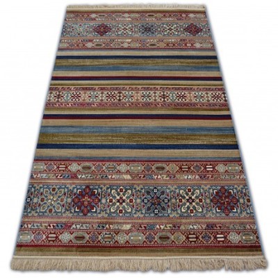 Covor Windsor 22890 etnic Franjuri albastru vin roșu , 160x230 cm foto