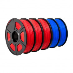 Set format din 3 Role filament Rosu si 2 Role filament Albastru, PLA, 1.75 mm, Sunlu