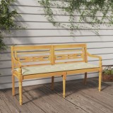 VidaXL Bancă Batavia cu pernă crem, 150 cm, lemn masiv de tec 3100843