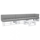 vidaXL Set mobilier din paleți cu perne, 4 piese, alb, lemn pin tratat 3066711