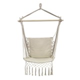 Scaun Suspendat Boho Bej Macrame cu Spatar și Tija de Lemn, CMCLASS