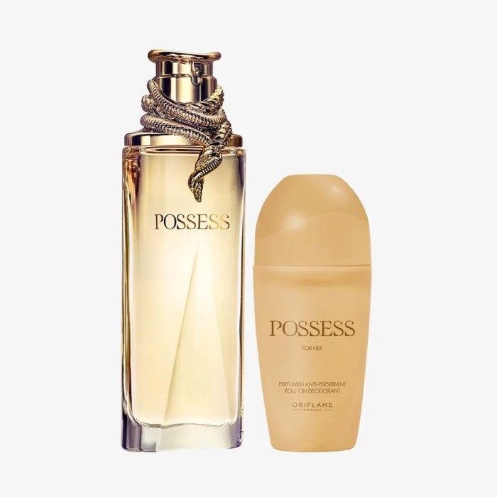 Set Possess Oriflame 50 ml si deodorant roll-on antiperspirant 50 ml, parfum chipre fructat cu magnetism hipnotic inspirat de seductia Cleopatrei