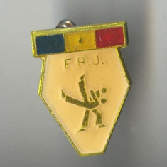 Insigna veche Federatia Romana de JUDO , varianta aluminiu