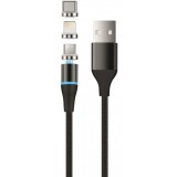 Cablu Incarcare USB-A - Lightning / microUSB / USB-C Setty Magnetic DT 3in1, 12.5W, 1m, Negru