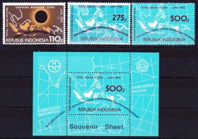 DB1 Indonezia 1983 Eclipsa Totala de Soare 3 v. + SS MNH foto