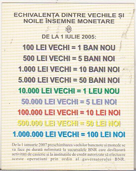 bnk cld Calendar de buzunar 2005-2006 - Echivalenta leu vechi - leu nou foto