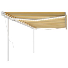 vidaXL Copertină automată cu senzor v&acirc;nt &amp; LED, galben&amp;alb, 5x3 m