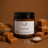 Caramel sărat lum&acirc;nare parfumată din ceară naturală de soia &icirc;n sticlă ambră