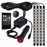 Kit 4 benzi LED RGB cu telecomanda, pentru interior auto, 22 cm, 48 LED