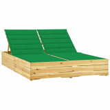 Șezlong Dublu vidaXL Lemn Pin Trat Verde, Perne Incluse, Spătar Reglabil, 198x135 cm, Mobilier Gradina