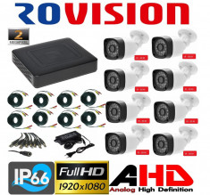 Sistem supraveghere video profesional 8 camere exterior 2 MP 1080P full hd IR30m, DVR 8 canale, accesorii full, live internet foto