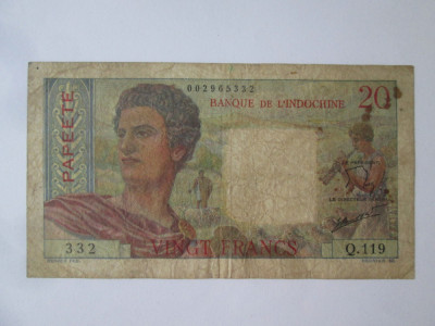 Rara! Papeete(Tahiti) 20 Francs 1951,bancnota din imagini foto