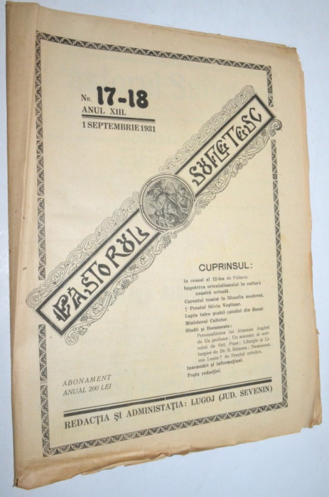 Revista teologica Pastorul sufletesc NR. 17- 18 , Lugoj 1931