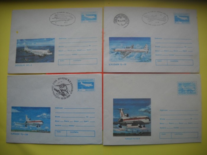 HOPCT PLIC NR 629 SET 4 PLICURI AVIOANE TAROM STAMPILOGRAFIE DIVERSA -AVION/AVIATIE -ROMANIA-