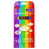 Creioane colorate, hexagonale, corp in culoarea scrierii, lemn, set 12 culori, Nebo