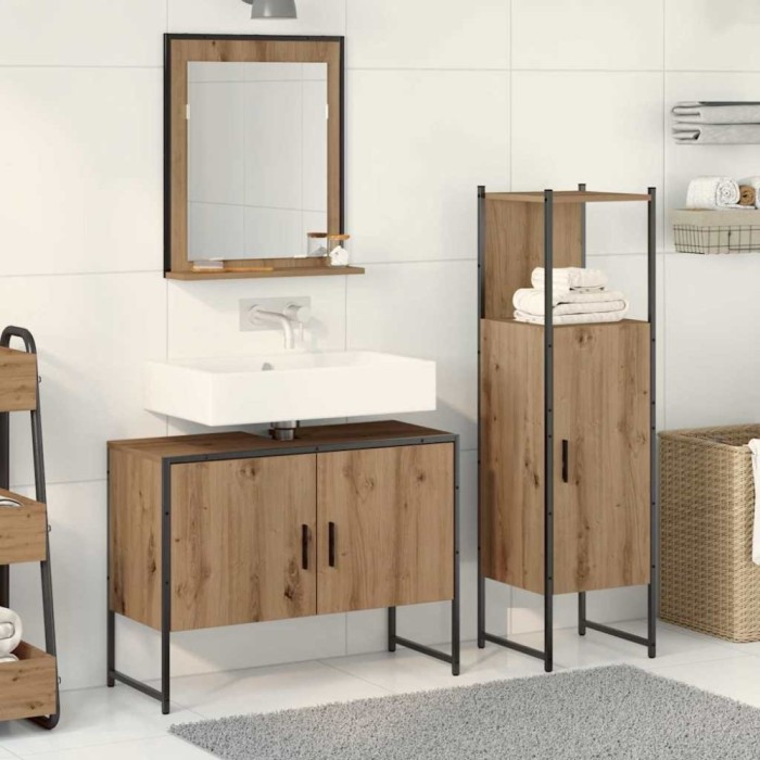 vidaXL Set de mobilier pentru baie 3 pcs Maro 33 x 33 x 102.5 cm
