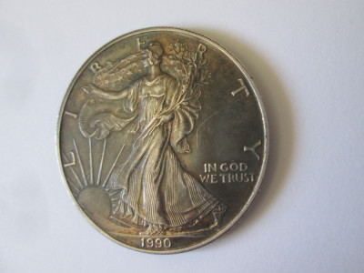 USA 1 Dollar American Silver Eagle 1990 argint 999 cu patină deosebită foto