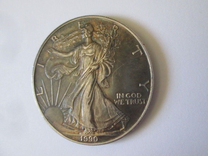 USA 1 Dollar American Silver Eagle 1990 argint 999 cu patină deosebită