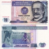 Peru 10 Intis 1986 UNC Bancnota Straina America, Ne circulating