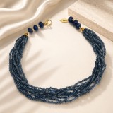 Cumpara ieftin Colier Argint 925 placat aur, Agat Albastru Safir, 9 siraguri, 52cm, Greta - Bijuterie Made in Italy