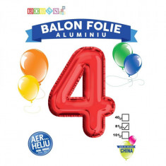 Balon, folie aluminiu, rosu, cifra 4, 81 cm