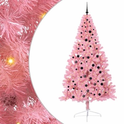 vidaXL Pom de Crăciun artificial pre-iluminat Roz 240 cm PVC 3397103 foto