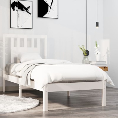 vidaXL Cadru de pat single, alb, 90x190 cm, lemn masiv 3104029 foto