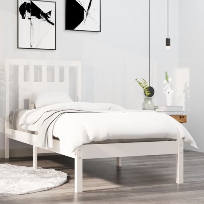 vidaXL Cadru de pat single, alb, 90x190 cm, lemn masiv 3104029