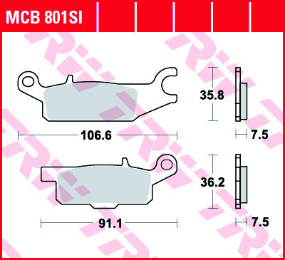 Set placute frana fata stanga TRW MCB801SI - ATV Yamaha YFM Raptor 250cc - YFM Grizzly (09-11) 550 - YFM Grizzly (07-13) 700cc foto